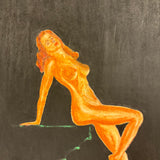 Charmingly Naive Pin Up Style Pastel Nude on Black Ground