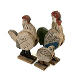 Rooster, Hen, Chick: Sweet Old Wooden Folk Art Bobbing Head Birds with Rail Base
