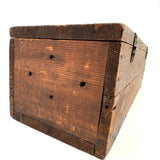 Highly Empathetic Old Homemade Wooden Box with Curious Joints and Many Drill Holes
