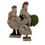 Rooster, Hen, Chick: Sweet Old Wooden Folk Art Bobbing Head Birds with Rail Base