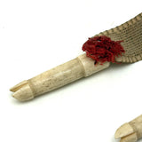 Charming Antique Hoof Shaped Bone Knitting Needle Guards on Ribbon, aka "Trotters"