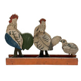 Rooster, Hen, Chick: Sweet Old Wooden Folk Art Bobbing Head Birds with Rail Base