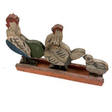 Rooster, Hen, Chick: Sweet Old Wooden Folk Art Bobbing Head Birds with Rail Base