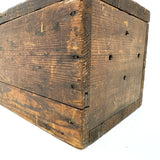 Highly Empathetic Old Homemade Wooden Box with Curious Joints and Many Drill Holes