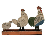 Rooster, Hen, Chick: Sweet Old Wooden Folk Art Bobbing Head Birds with Rail Base
