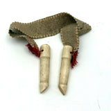 Charming Antique Hoof Shaped Bone Knitting Needle Guards on Ribbon, aka "Trotters"
