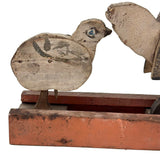 Rooster, Hen, Chick: Sweet Old Wooden Folk Art Bobbing Head Birds with Rail Base