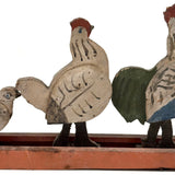 Rooster, Hen, Chick: Sweet Old Wooden Folk Art Bobbing Head Birds with Rail Base