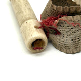 Charming Antique Hoof Shaped Bone Knitting Needle Guards on Ribbon, aka "Trotters"