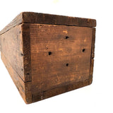 Highly Empathetic Old Homemade Wooden Box with Curious Joints and Many Drill Holes