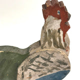 Rooster, Hen, Chick: Sweet Old Wooden Folk Art Bobbing Head Birds with Rail Base