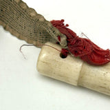 Charming Antique Hoof Shaped Bone Knitting Needle Guards on Ribbon, aka "Trotters"