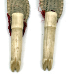 Charming Antique Hoof Shaped Bone Knitting Needle Guards on Ribbon, aka "Trotters"