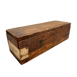 Highly Empathetic Old Homemade Wooden Box with Curious Joints and Many Drill Holes
