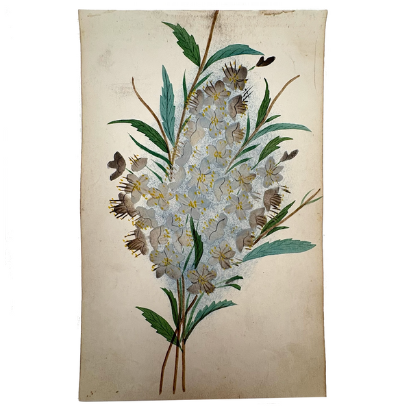 Silvery Gold Blossoms, Moody 19th Century Theorem Watercolor