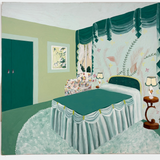 The Green Bedroom: Gouache on Board Vintage Art/Design School Interior Study