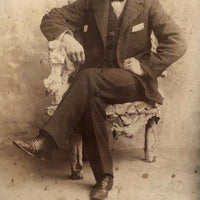 Young Man in Folk Art Chair, Antique Cabinet Card in Period Repousse Easel Frame
