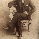 Young Man in Folk Art Chair, Antique Cabinet Card in Period Repousse Easel Frame