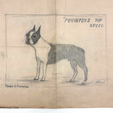 Dana Purinton's Top Speed Boston Terrier, with Strutting Dachshund on Reverse, Graphite Drawing