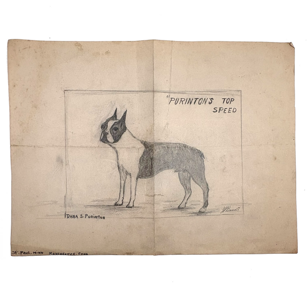 Dana Purinton's Top Speed Boston Terrier, with Strutting Dachshund on Reverse, Graphite Drawing