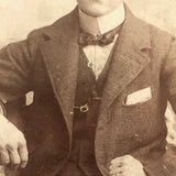 Young Man in Folk Art Chair, Antique Cabinet Card in Period Repousse Easel Frame