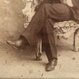 Young Man in Folk Art Chair, Antique Cabinet Card in Period Repousse Easel Frame