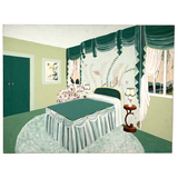 The Green Bedroom: Gouache on Board Vintage Art/Design School Interior Study