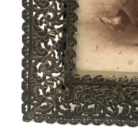 Young Man in Folk Art Chair, Antique Cabinet Card in Period Repousse Easel Frame