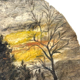 Winter Landscape, Grey and Gold Sky, Old Folk Art Painted Scallop Shell, Found in Maine