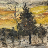 Winter Landscape, Grey and Gold Sky, Old Folk Art Painted Scallop Shell, Found in Maine