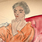 Woman in Orange in Red Chair, Adelaide Lawson c. 1930s Watercolor on Paper Portrait