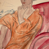 Woman in Orange in Red Chair, Adelaide Lawson c. 1930s Watercolor on Paper Portrait