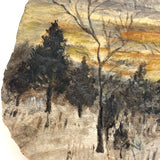 Winter Landscape, Grey and Gold Sky, Old Folk Art Painted Scallop Shell, Found in Maine