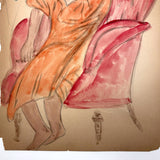 Woman in Orange in Red Chair, Adelaide Lawson c. 1930s Watercolor on Paper Portrait