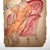 Woman in Orange in Red Chair, Adelaide Lawson c. 1930s Watercolor on Paper Portrait