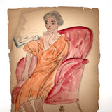 Woman in Orange in Red Chair, Adelaide Lawson c. 1930s Watercolor on Paper Portrait