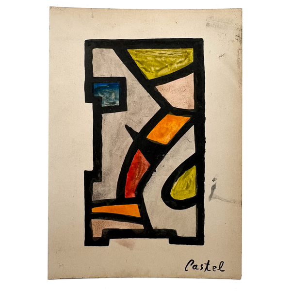 Perfectly Resolved c. 1930s Modernist Abstract Watercolor on Card Signed Castel