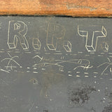 19th Century Small Size Handmade School Slate with Charming Etched Monogram, Stars and Shapes