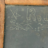 19th Century Small Size Handmade School Slate with Charming Etched Monogram, Stars and Shapes