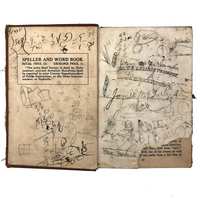 James McFarland's c. 1900 Speller and Word Book with Good Endpage Lettering and Scribbles