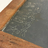 19th Century Small Size Handmade School Slate with Charming Etched Monogram, Stars and Shapes
