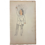 Delicately Rendered 1880s Pennsylvania Folk Ink and Watercolor Ledger Drawing of Native American Chief (Copy)