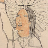 Delicately Rendered 1880s Pennsylvania Folk Ink and Watercolor Ledger Drawing of Native American Chief (Copy)