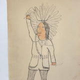 Delicately Rendered 1880s Pennsylvania Folk Ink and Watercolor Ledger Drawing of Native American Chief (Copy)