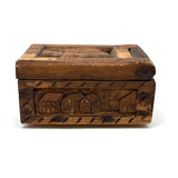 Ultra Folky Old Hand-carved Wooden Sweetheart Box with Portrait, Nude, Houses, Bottle, and Butterfly!