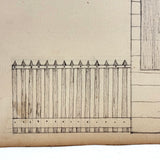 (Freehand) Line and Form: 1880s Pennsylvania German Ink Drawing of Cabin with Conical Roof and Perfect Picket Fence