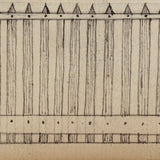 (Freehand) Line and Form: 1880s Pennsylvania German Ink Drawing of Cabin with Conical Roof and Perfect Picket Fence