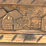 Ultra Folky Old Hand-carved Wooden Sweetheart Box with Portrait, Nude, Houses, Bottle, and Butterfly!