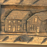 Ultra Folky Old Hand-carved Wooden Sweetheart Box with Portrait, Nude, Houses, Bottle, and Butterfly!