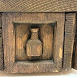 Ultra Folky Old Hand-carved Wooden Sweetheart Box with Portrait, Nude, Houses, Bottle, and Butterfly!